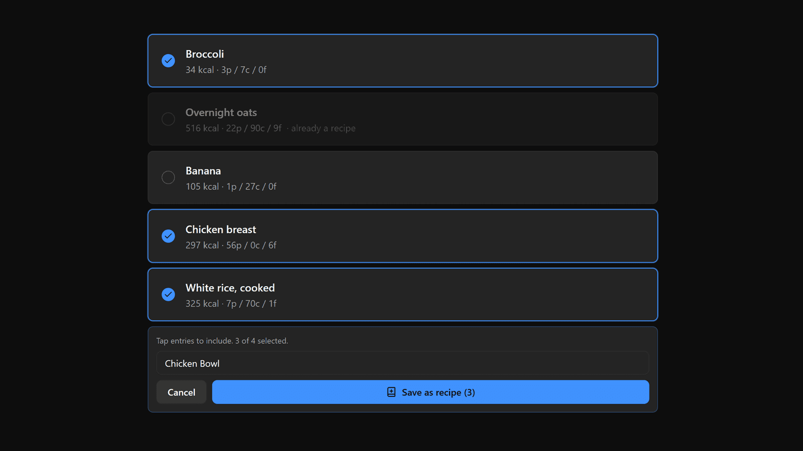 Saving a recipe