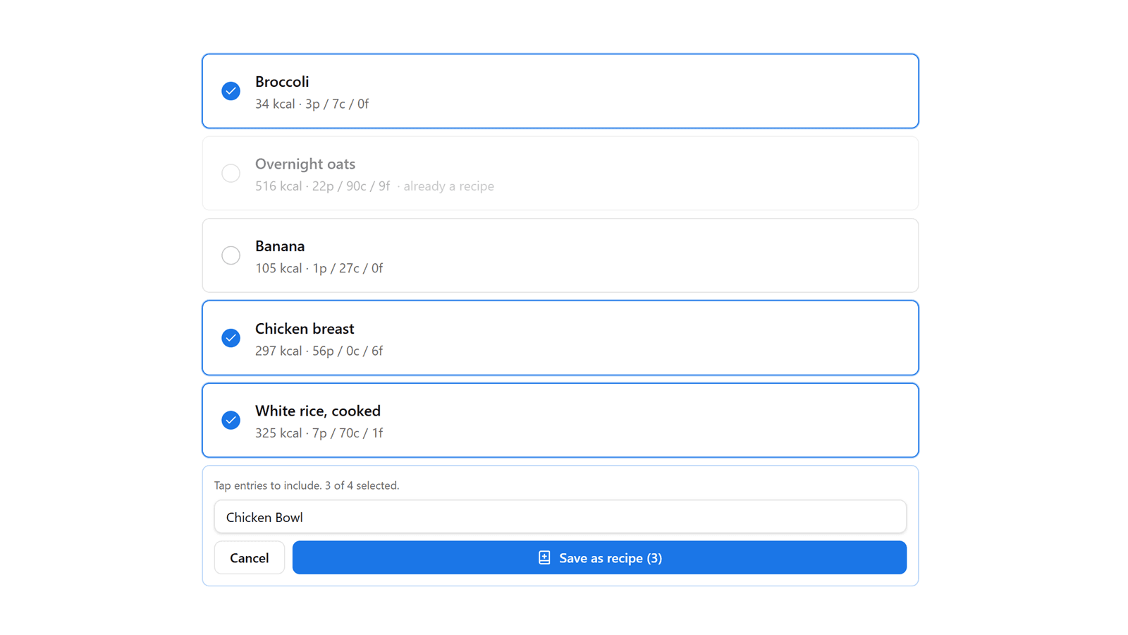 Saving a recipe